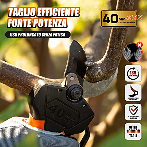 Cordless Electric Pruning Shears 40MM, Kebtek Professional Pruning Shears Battery Powered 18V Brushless Motor 2Pack 2AH Rechargeable Lithium Battery-LCD Display Screen (KT940)