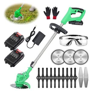trunyaqi string trimmer cordless grass trimmer electric edger battery powered lawn mower weed brush cutter kit for garden, lawn, trimming (green)
