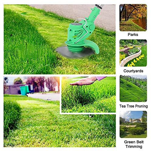 TRUNYAQI String Trimmer Cordless Grass Trimmer Electric Edger Battery Powered Lawn Mower Weed Brush Cutter Kit for Garden, Lawn, Trimming (Green)