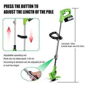 TRUNYAQI String Trimmer Cordless Grass Trimmer Electric Edger Battery Powered Lawn Mower Weed Brush Cutter Kit for Garden, Lawn, Trimming (Green)