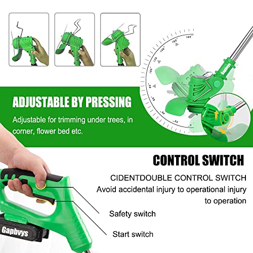 TRUNYAQI String Trimmer Cordless Grass Trimmer Electric Edger Battery Powered Lawn Mower Weed Brush Cutter Kit for Garden, Lawn, Trimming (Green)