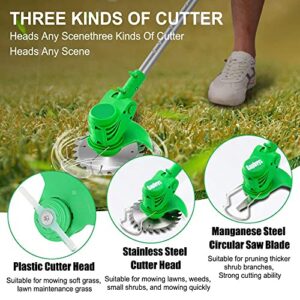 TRUNYAQI String Trimmer Cordless Grass Trimmer Electric Edger Battery Powered Lawn Mower Weed Brush Cutter Kit for Garden, Lawn, Trimming (Green)