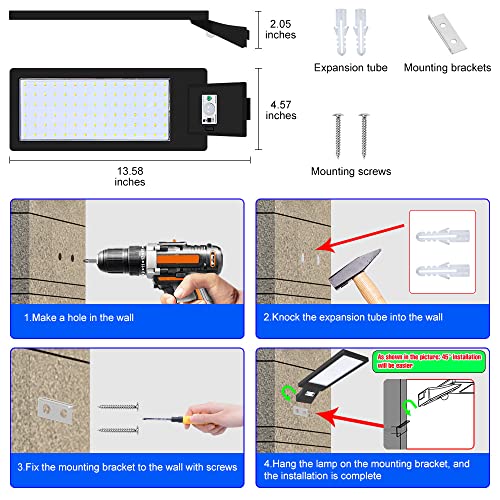 12W Solar Street Light Outdoor IP65 Waterproof,1500LM Dusk to Dawn Wireless Security Solar Power Flood Lights 10000K Cold White,90leds Motion Sensor Lamp 3 Lighting Modes for Deck,Garden,Gutter,Yard