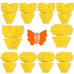48pcs fruit fly sticky traps, fungus gnat traps insect trap for plants kitchen indoor and outdoor（48 lemon yellow ）