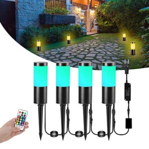 ecowho rgb holiday pathway lights outdoor led landscape lighting color changing path lights ip65 waterproof garden low voltage landscape lights for yard, patio, driveway, lawn(4 packs)
