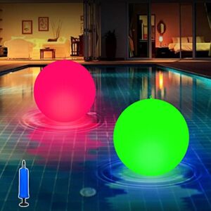 rrrpio floating pool lights,inflatable ip67 waterproof solar powered pool ball lights,14-inch rgb color changing outdoor pool ball lamp,party decor for swimming pool,beach,backyard,pathway-2pack