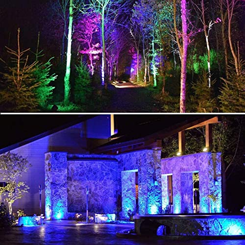 COVOART Color Changing LED Landscape Lights 18W Landscape Lighting IP66 Waterproof LED Garden Pathway Lights Walls Trees Outdoor Spotlights with Spike Stand, Outdoor Landscaping Lights, 6 Pack