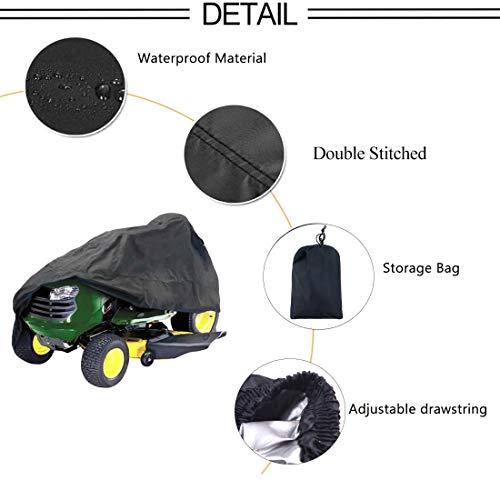 J&C 66x23x45.6inches Outdoors Riding Lawn Mower Cover Black Waterproof Dustproof Patio Tractor Cover Mower Protection for Ride-On Garden Tractor (S)