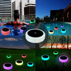 BOHON Floating Pool Lights Solar Powered Glow Lights IP68 Waterproof Float Hot Tub Accessories RGB Color Changing LED Solar Yard Lights with Remote for Bathtub Pond Outdoor Garden Pathway (1 Pack)