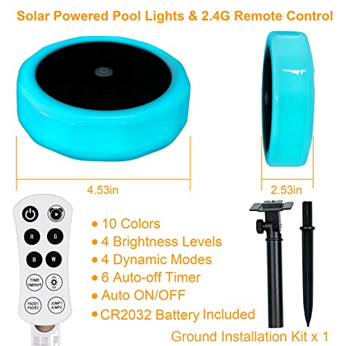 BOHON Floating Pool Lights Solar Powered Glow Lights IP68 Waterproof Float Hot Tub Accessories RGB Color Changing LED Solar Yard Lights with Remote for Bathtub Pond Outdoor Garden Pathway (1 Pack)