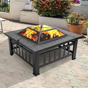 JAHH 32 Inch Brazier Outdoor Camping Stove Garden Portable Courtyard Metal Fire Pits Bowl with Accessories BBQ Grills