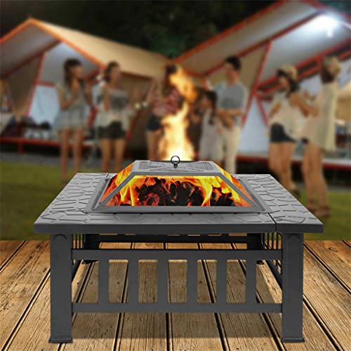 JAHH 32 Inch Brazier Outdoor Camping Stove Garden Portable Courtyard Metal Fire Pits Bowl with Accessories BBQ Grills