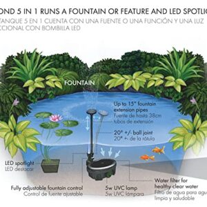 Pennington Aquagarden , Inpond 5 in 1, Pond & Water Pump, Filter, UV Clarifier, LED Spotlight and Fountain , All in One solution for a Clean, Clear and Beautiful pond , For Ponds up to 200 Gallons