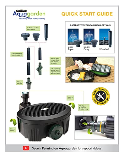 Pennington Aquagarden , Inpond 5 in 1, Pond & Water Pump, Filter, UV Clarifier, LED Spotlight and Fountain , All in One solution for a Clean, Clear and Beautiful pond , For Ponds up to 200 Gallons