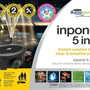 Pennington Aquagarden , Inpond 5 in 1, Pond & Water Pump, Filter, UV Clarifier, LED Spotlight and Fountain , All in One solution for a Clean, Clear and Beautiful pond , For Ponds up to 200 Gallons