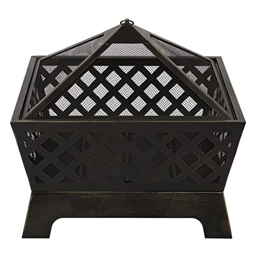 JAHH Fire Pit Garden Fire Pits with Heat-Resistant Coating Iron Tabletop Outdoor Wood Burning with Spark Screen Cover and Poker