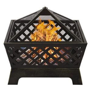 JAHH Fire Pit Garden Fire Pits with Heat-Resistant Coating Iron Tabletop Outdoor Wood Burning with Spark Screen Cover and Poker