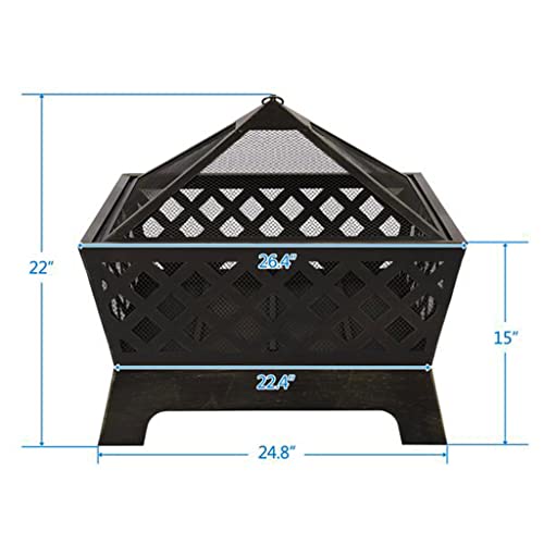 JAHH Fire Pit Garden Fire Pits with Heat-Resistant Coating Iron Tabletop Outdoor Wood Burning with Spark Screen Cover and Poker