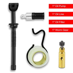 FLYPIG Fuel Line & Filter Worm Gear Oil Pump Filter Line for Stihl Chainsaw MS180 MS170 018 017 Replacement Spare Parts oil pump + oil filter + oil line hose tube + worm gear spring