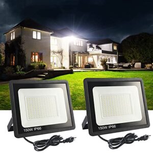 STARFISHHOME 2 Pack 150W LED Flood Light Outdoor,15500LM LED Work Light with US Plug,5000K Daylight White,IP67 Waterproof Outdoor Floodlights for Yard,Garden,Playground…