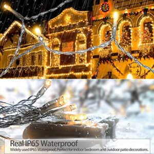 33FT 100 LED Battery Operated String Lights, IP65 Waterproof Outdoor Fairy Lights with 8 Lighting Modes, Timer and Memory Program Perfect for Christmas Wedding Party Bedroom Garden Patio - Warm White