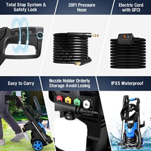 Power Washer, 3000PSI Pressure Washer 2.6GPM 1900W Electric High Pressure Washer Professional Car Washer Cleaner Machine with Hose,4 Nozzles for Patio Garden Yard Vehicle