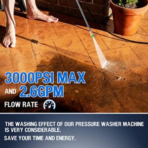 Power Washer, 3000PSI Pressure Washer 2.6GPM 1900W Electric High Pressure Washer Professional Car Washer Cleaner Machine with Hose,4 Nozzles for Patio Garden Yard Vehicle