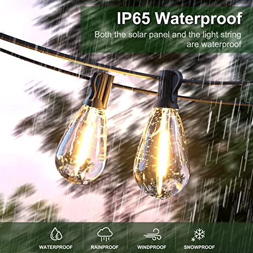 TJOY Solar String Lights Outdoor Patio Lights, 50ft Solar Powered Waterproof String Lights, 2700K Warm White Hanging Lights with 12pcs Shatterproof S14 E12 Bulbs for Patio, Backyard, Porch, Outdoors