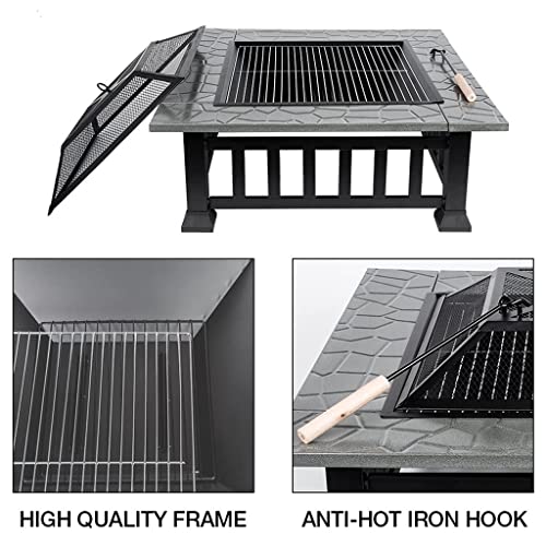 JAHH Outdoor Charcoal Fire Pit Stainless Steel Garden Backyard Patio Firepit Stove Brazier for BBQ Grill Cooking Tools with Cover