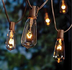 20ft outdoor patio string lights with 22 clear vintage light bulbs (2 spare), e17 base st40 outdoor edison string lights waterproof ul listed for indoor garden backyard party porch decor, 7w – brown