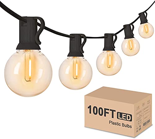 Svater Outdoor String Lights 100ft Shatterproof, Globe Patio Lights with 50pcs Plastic Bulbs, 2700K Warm White, IP45 Waterproof, Connectable Hanging Lights for Patio Balcony Party Porch