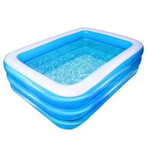 asteroutdoor inflatable swimming pool full-sized above ground kiddle family lounge pool for adult, kids, toddlers, 77″ x 55″ x 23″ thickened, blow up for backyard, garden, party, blue