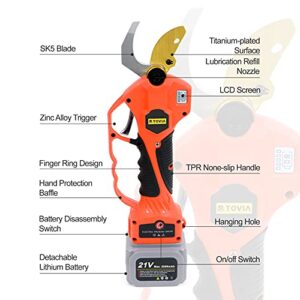 Cordless Pruning Shears, Electric Pruner with 7.5 Foot High Reach Extension Pole, Tool Belt, 2 Pack 21V Lithium Battery, Titanium Plated SK5 Blades, 1.2 Inch Cutting Diameter, LCD Display Screen