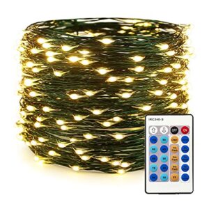 er chen dimmable led string lights plug in, 66ft 200 led waterproof fairy lights with remote, indoor/outdoor copper wire christmas lights for bedroom, patio, garden, yard (green wire, warm white)