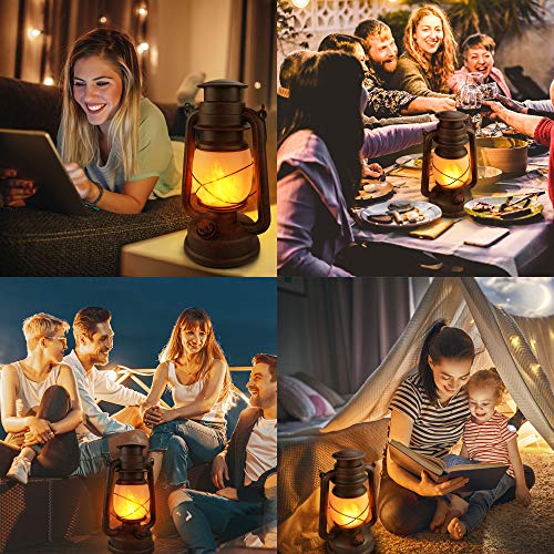 2 Pack Led Vintage Camping Lantern Decorative, Outdoor Lanterns for Patio Waterproof with Remote, Battery Operated Lantern Flickering Flame with Two Modes for Garden Party Christmas Decorations