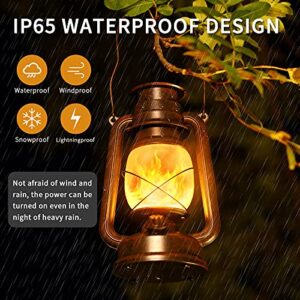 2 Pack Led Vintage Camping Lantern Decorative, Outdoor Lanterns for Patio Waterproof with Remote, Battery Operated Lantern Flickering Flame with Two Modes for Garden Party Christmas Decorations