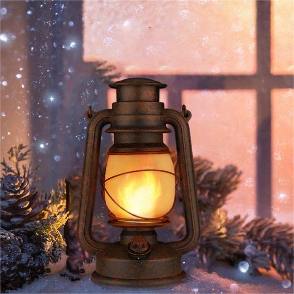 2 Pack Led Vintage Camping Lantern Decorative, Outdoor Lanterns for Patio Waterproof with Remote, Battery Operated Lantern Flickering Flame with Two Modes for Garden Party Christmas Decorations