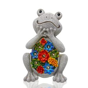 nacome solar garden statue frog figurine with succulent and 7 led lights – outdoor lawn decor garden frog statue for patio, balcony, yard, lawn ornament