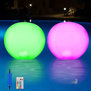 moko solar floating christmas led inflatable decorations outdoor, pool lights waterproof lighting party decoration accessories for garden yard 16 colors changing 4 modes with timer,2 pack