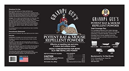 Grandpa Gus's Potent Rodent Repellent Powder Concentrate, Deters Rodents/Mice/Rats from Farm/Home/Garden/RV/Boat/Car/Garage & Chewing on Wires, 24 oz