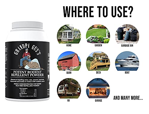 Grandpa Gus's Potent Rodent Repellent Powder Concentrate, Deters Rodents/Mice/Rats from Farm/Home/Garden/RV/Boat/Car/Garage & Chewing on Wires, 24 oz