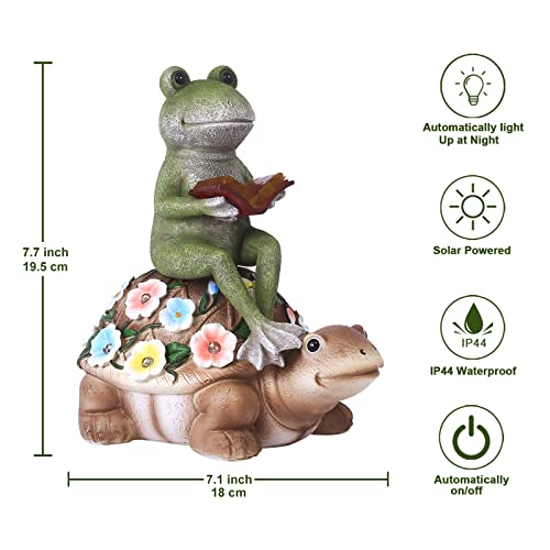 Nacome Solar Frog Riding Turtle for Garden Decor - Outdoor Statues for Patio,Yard,Balcony Ornament,Turtle Gifts for Women/Mom/Grandma,Mom's Best Gift