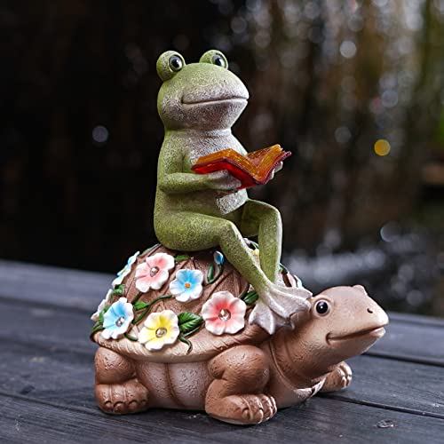 Nacome Solar Frog Riding Turtle for Garden Decor - Outdoor Statues for Patio,Yard,Balcony Ornament,Turtle Gifts for Women/Mom/Grandma,Mom's Best Gift