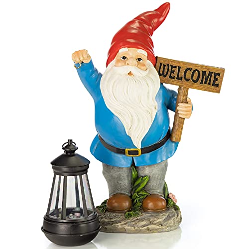 VP Home Welcome Gnome with Lantern Solar Powered LED Outdoor Decor Garden Light (Red Hat) Welcome gnome Statues Outdoor gnome Decor Funny Figurine Decor for Outside Patio, Yard, Lawn