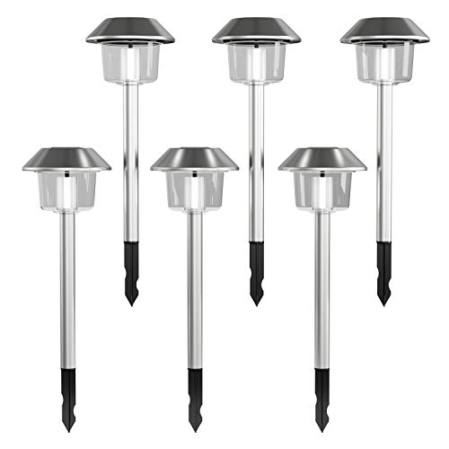 Pure Garden 50-LG1070 Solar Pathway Lights-17” Stainless Steel Outdoor Stake Lighting for Garden, Landscape, Yard, Patio, Driveway, Walkway-Set of 6