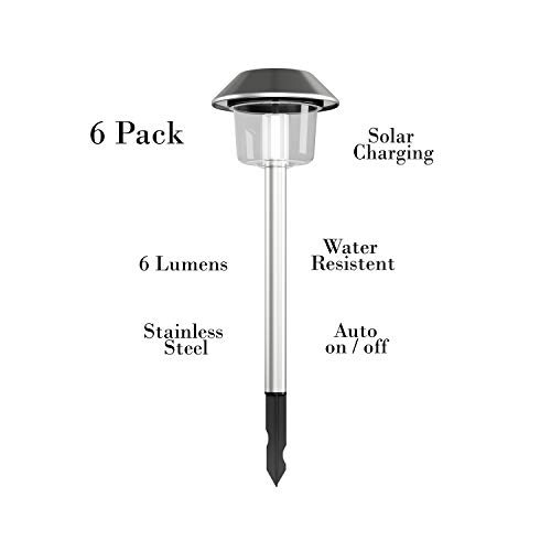 Pure Garden 50-LG1070 Solar Pathway Lights-17” Stainless Steel Outdoor Stake Lighting for Garden, Landscape, Yard, Patio, Driveway, Walkway-Set of 6