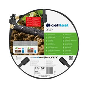 cellfast weeping hose drip 1/2” 7.5m, for irrigation, economical and precise plant watering, fixed nozzles, 19-001, black, (25 ft)