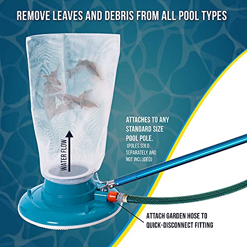 U.S. Pool Supply Professional Swimming Pool Leaf Terminator Vacuum - 15" Pool Cleaner Body, 8 Pressure Jets, 4 Rotating Wheels, 3 Perimeter Brushes, 2 Debris Bags - Below or Above-Ground Sucker Eater