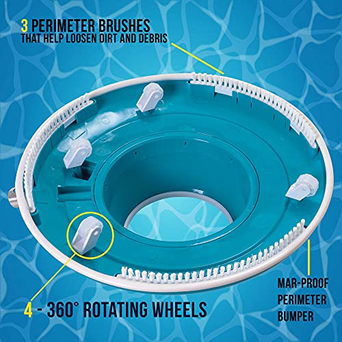 U.S. Pool Supply Professional Swimming Pool Leaf Terminator Vacuum - 15" Pool Cleaner Body, 8 Pressure Jets, 4 Rotating Wheels, 3 Perimeter Brushes, 2 Debris Bags - Below or Above-Ground Sucker Eater