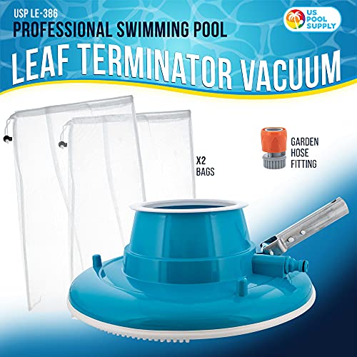 U.S. Pool Supply Professional Swimming Pool Leaf Terminator Vacuum - 15" Pool Cleaner Body, 8 Pressure Jets, 4 Rotating Wheels, 3 Perimeter Brushes, 2 Debris Bags - Below or Above-Ground Sucker Eater